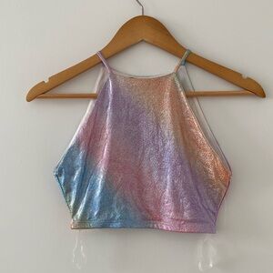 Super Sparkly Rainbow Adult Yoga Top in Small - Perfect for festivals